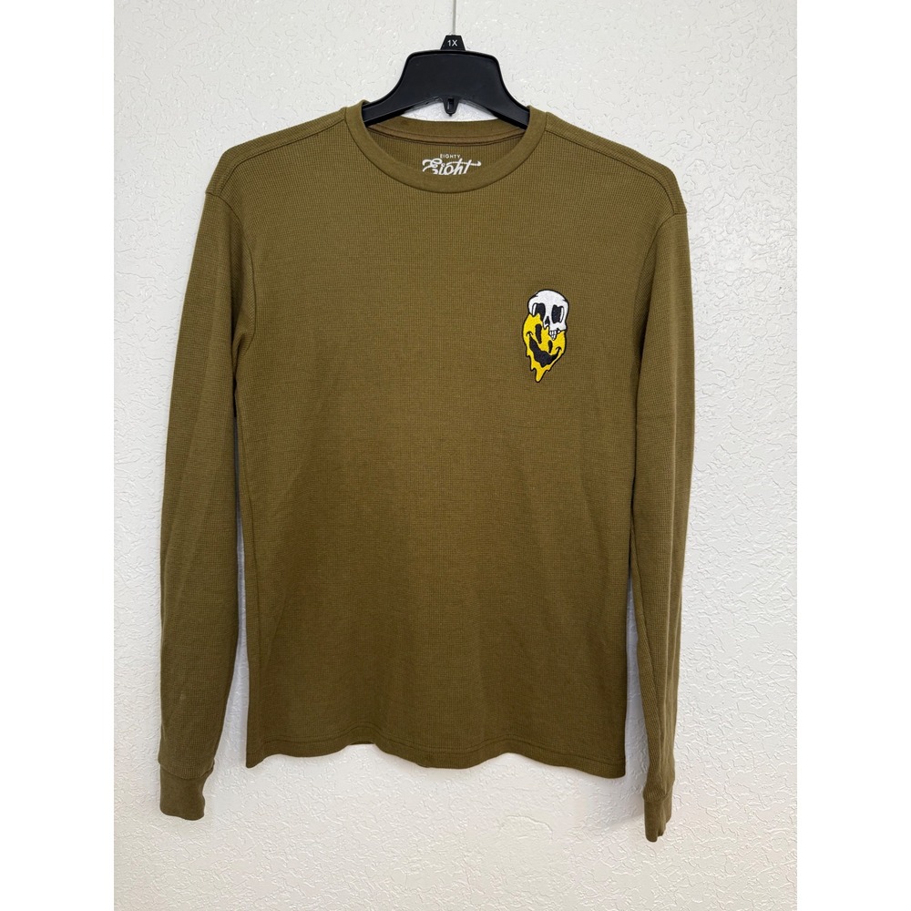 Eighty Brand Men's Medium Olive Green Long Sleeve Thermal Shirt Melting Skull